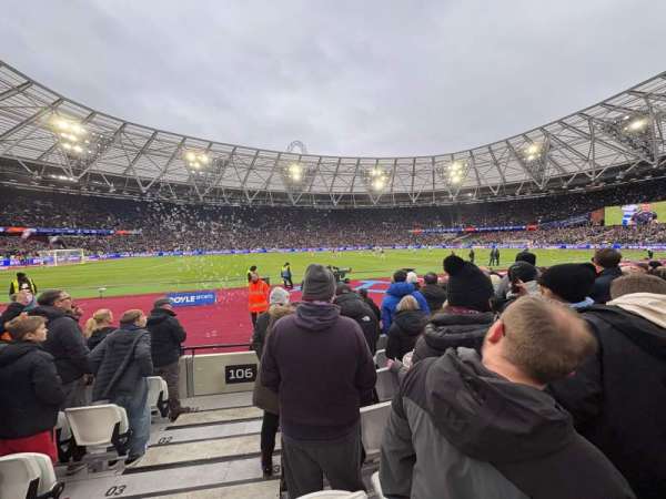 London Stadium, bloc: 106, rangée: 6, place: 355